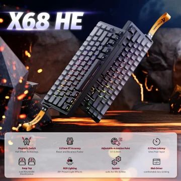 MAMBASNAKE x Attack Shark X68 HE Gaming Keyboard & R1 Mouse Combo,8KHz Magnetic Switch Keyboard 2