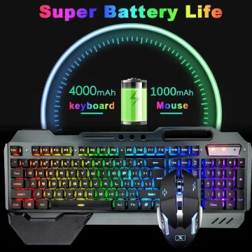 K680 Wireless Gaming Keyboard and Mouse ComboRainbow LED Backlit Keyboard with Rechargeable 3800mAh Battery Metal Panel 2 | PricZone