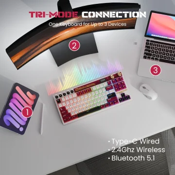 RK ROYAL KLUDGE M87 Gasket Wireless Mechanical Keyboard Hot Swappable Bluetooth24GUSB C Gaming Keyboard with TFT Color Screen 2 | PricZone