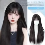 Black Synthetic Long Straight Wig with Bangs 1 | PricZone