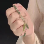 Retro Green Bamboo Beaded Bracelet with Leaf Charm 6 | PricZone