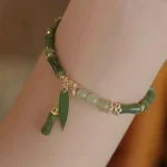 Retro Green Bamboo Beaded Bracelet with Leaf Charm 1 | PricZone