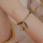 Retro Green Bamboo Beaded Bracelet with Leaf Charm 2 | PricZone