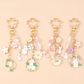 Cute Rabbit Wreath Keychain for Women and Girls 1 | PricZone