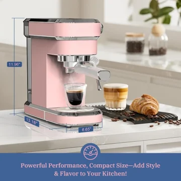 Pink 20 Bar Espresso Machine with Milk Frother 2 | PricZone