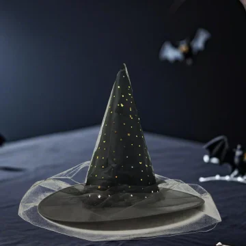 Gothic Black Witch Hat with Mesh and Sequins 1