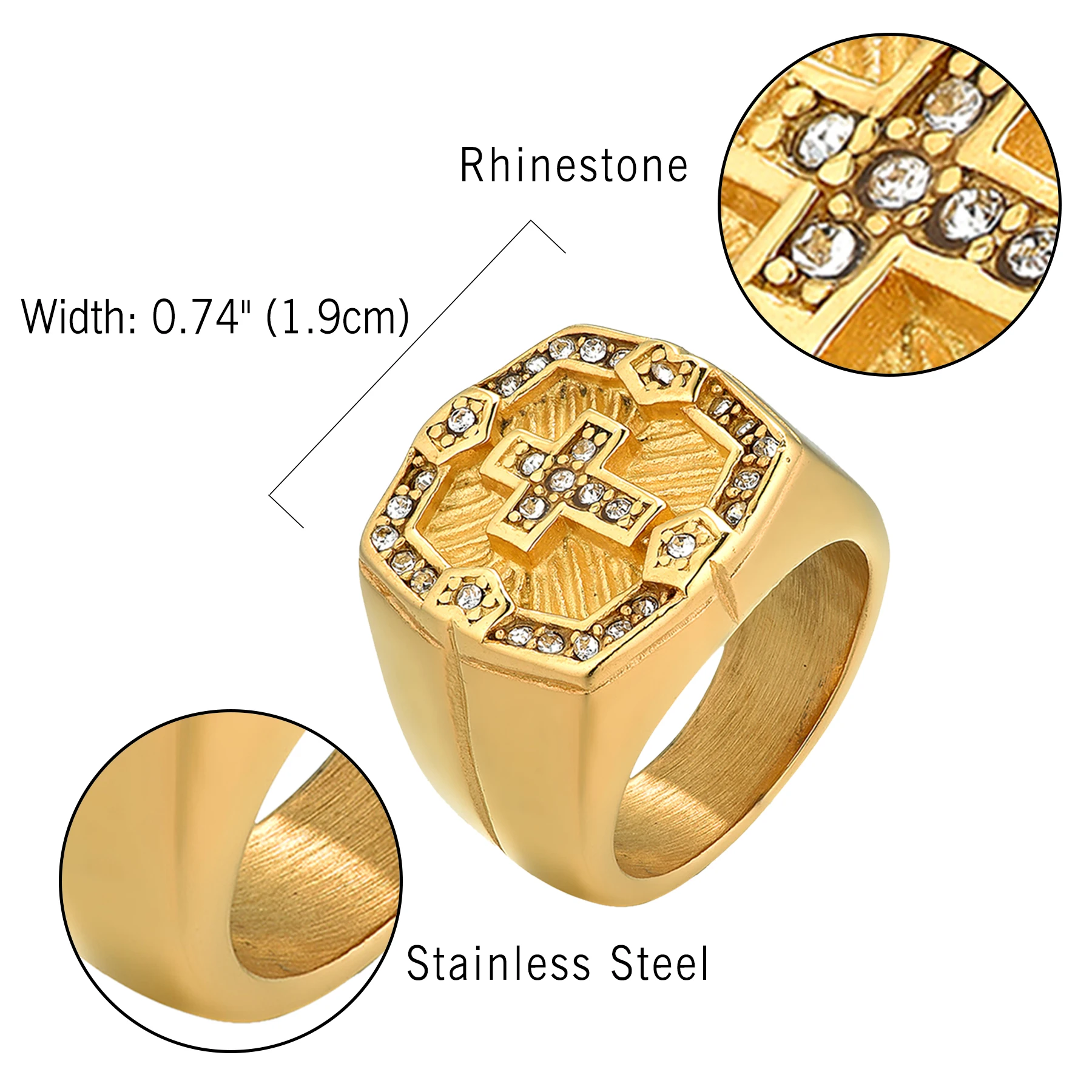 Cross Stainless Steel Rhinestone Ring Gold 3 | PricZone Cross Stainless Steel Rhinestone Ring Gold 3 | PricZone