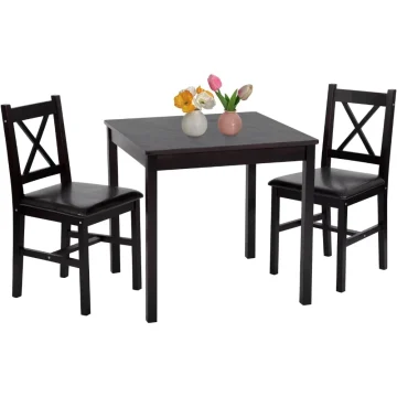 3 Piece Dark Brown Pine Dining Set Space Saving 1 | PricZone