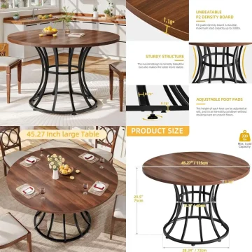 Round Dining Table 45 inch Farmhouse Metal Base 1 | PricZone