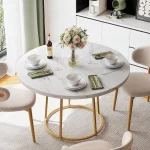 47 Inch Round Marble Pattern Table with Gold Base 1 | PricZone