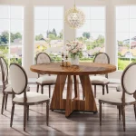 Round Farmhouse Dining Table 47 inch for 4 3 | PricZone