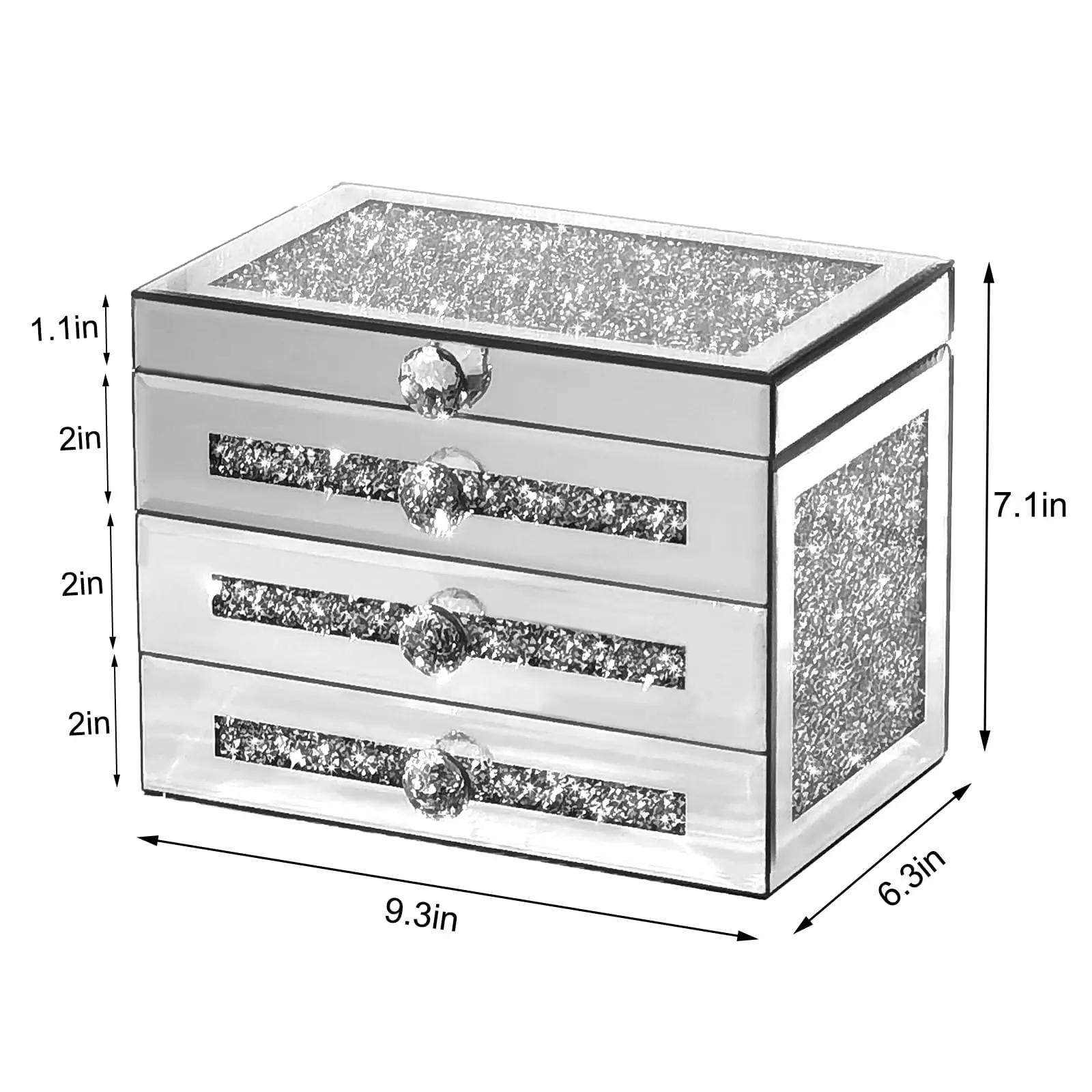 Mirrored Glass Jewelry Box 3Layer 2Drawer 4 | PricZone Mirrored Glass Jewelry Box 3 Layer 2 Drawer 4 | PricZone