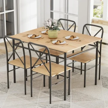5 Piece Wood and Metal Dining Set with 4 Chairs 1 | PricZone