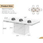 White Faux Marble Dinner Table 63 inch for 6 2 | PricZone