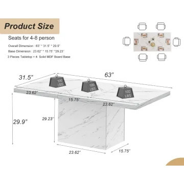 White Faux Marble Dinner Table 63 inch for 6 2 | PricZone
