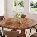 47 Inch Round Wood Farmhouse Dining Table 6 | PricZone