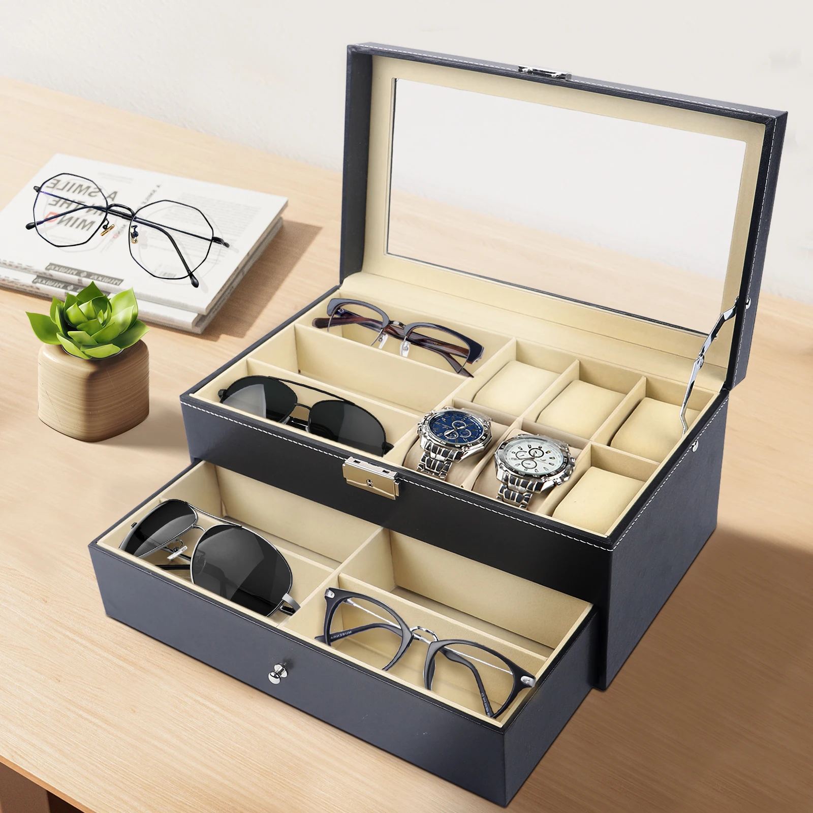6Slot Watch Box and Eyeglass Storage Organizer 1 | PricZone 6 Slot Watch Box and Eyeglass Storage Organizer 1 | PricZone