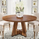 47 Inch Round Wood Farmhouse Dining Table 1 | PricZone