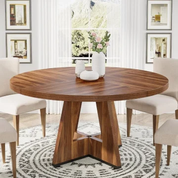 47 Inch Round Wood Farmhouse Dining Table 1 | PricZone