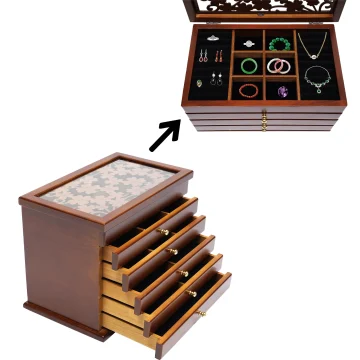 6 Compartment Vintage Wooden Jewelry Box Organizer 2