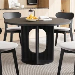 Round Fluted Dining Table 47inch for 4 Black 6 | PricZone Round Fluted Dining Table 47 inch for 4 Black 6 | PricZone