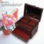 Vintage Wooden Jewelry Box Organizer with Mirror 3 | PricZone