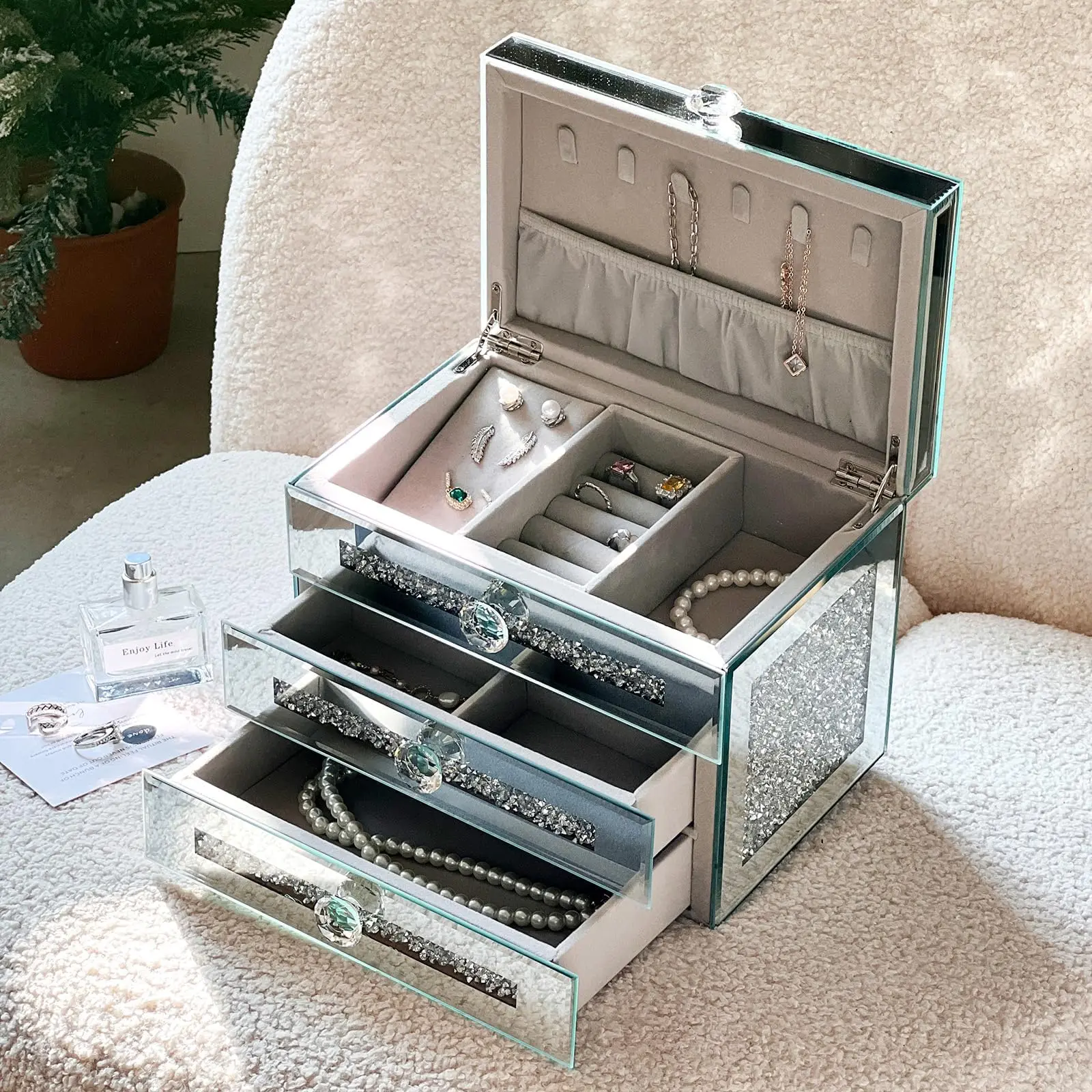 Mirrored Glass Jewelry Box 3Layer 2Drawer 1 | PricZone Mirrored Glass Jewelry Box 3 Layer 2 Drawer 1 | PricZone