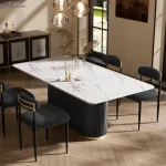 White Faux Marble Dining Table 70 inch for 6 1 | PricZone
