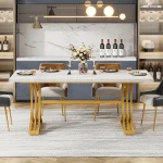 White Faux Marble Dining Table 63 inch Modern 3 | PricZone