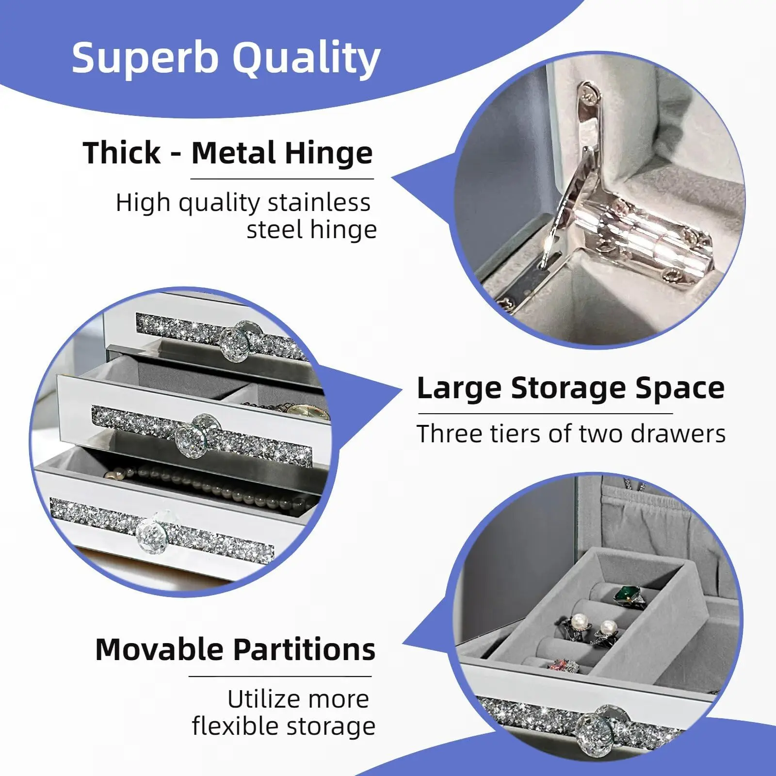 Mirrored Glass Jewelry Box 3Layer 2Drawer 3 | PricZone Mirrored Glass Jewelry Box 3 Layer 2 Drawer 3 | PricZone