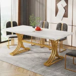 White Faux Marble Dining Table 63 inch Modern 1 | PricZone