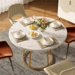 47 Inch Round Marble Pattern Table with Gold Base 3 | PricZone