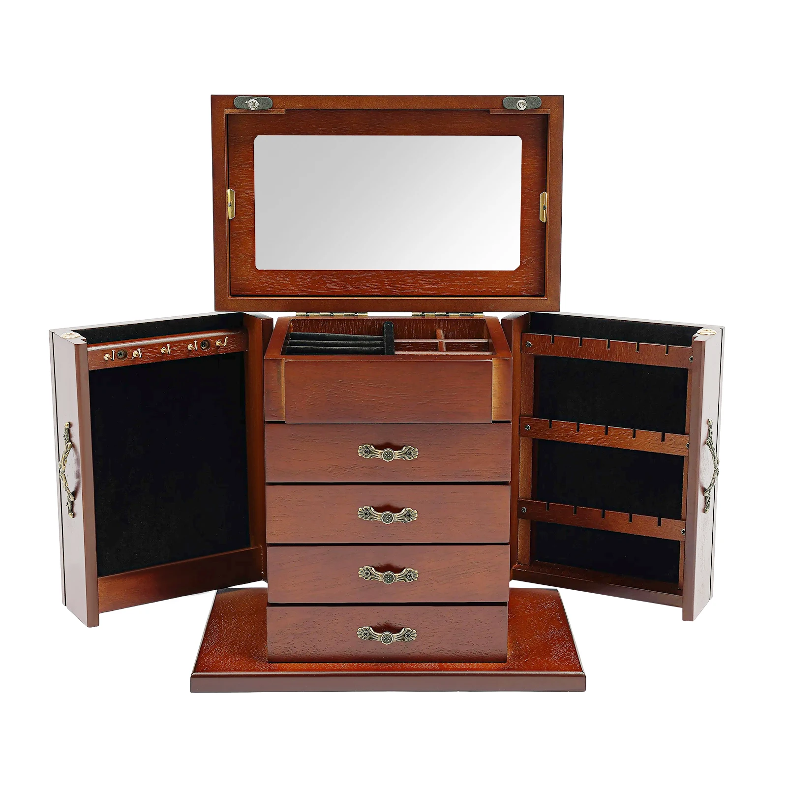5Tier 4 Drawer Wooden Jewelry Box with Mirror 5 | PricZone 5 Tier 4 Drawer Wooden Jewelry Box with Mirror 5 | PricZone