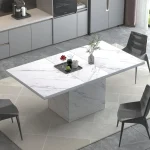 White Faux Marble Dinner Table 63 inch for 6 1 | PricZone