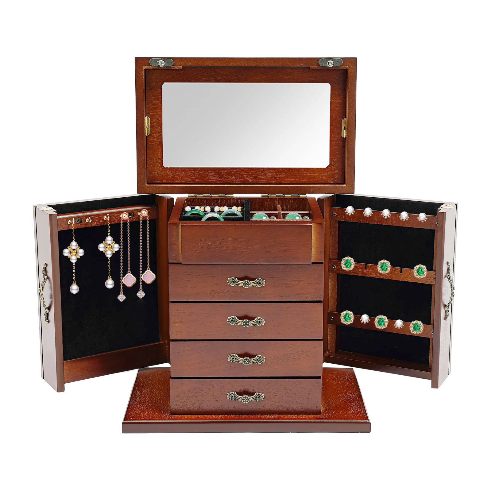 5Tier 4 Drawer Wooden Jewelry Box with Mirror 6 | PricZone 5 Tier 4 Drawer Wooden Jewelry Box with Mirror 6 | PricZone