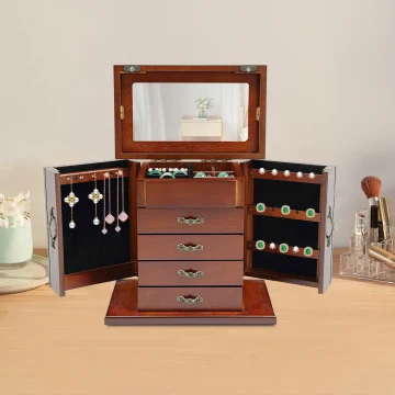 5 Tier 4 Drawer Wooden Jewelry Box with Mirror 1 | PricZone