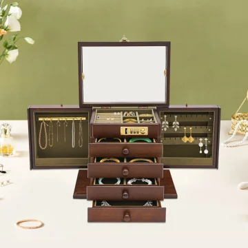5 Tier Wooden Jewelry Box with Mirror Lock 1 | PricZone