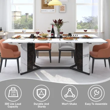 White Marble Dining Table for Family 71 inch 2 | PricZone
