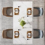 White Faux Marble Dining Table 63 inch Modern 4 | PricZone