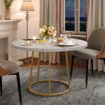 47 Inch Round Marble Pattern Table with Gold Base 2 | PricZone