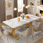 White Faux Marble Dining Table 63 inch Modern 2 | PricZone