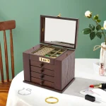 5 Tier Wooden Jewelry Box with Mirror Lock 6 | PricZone