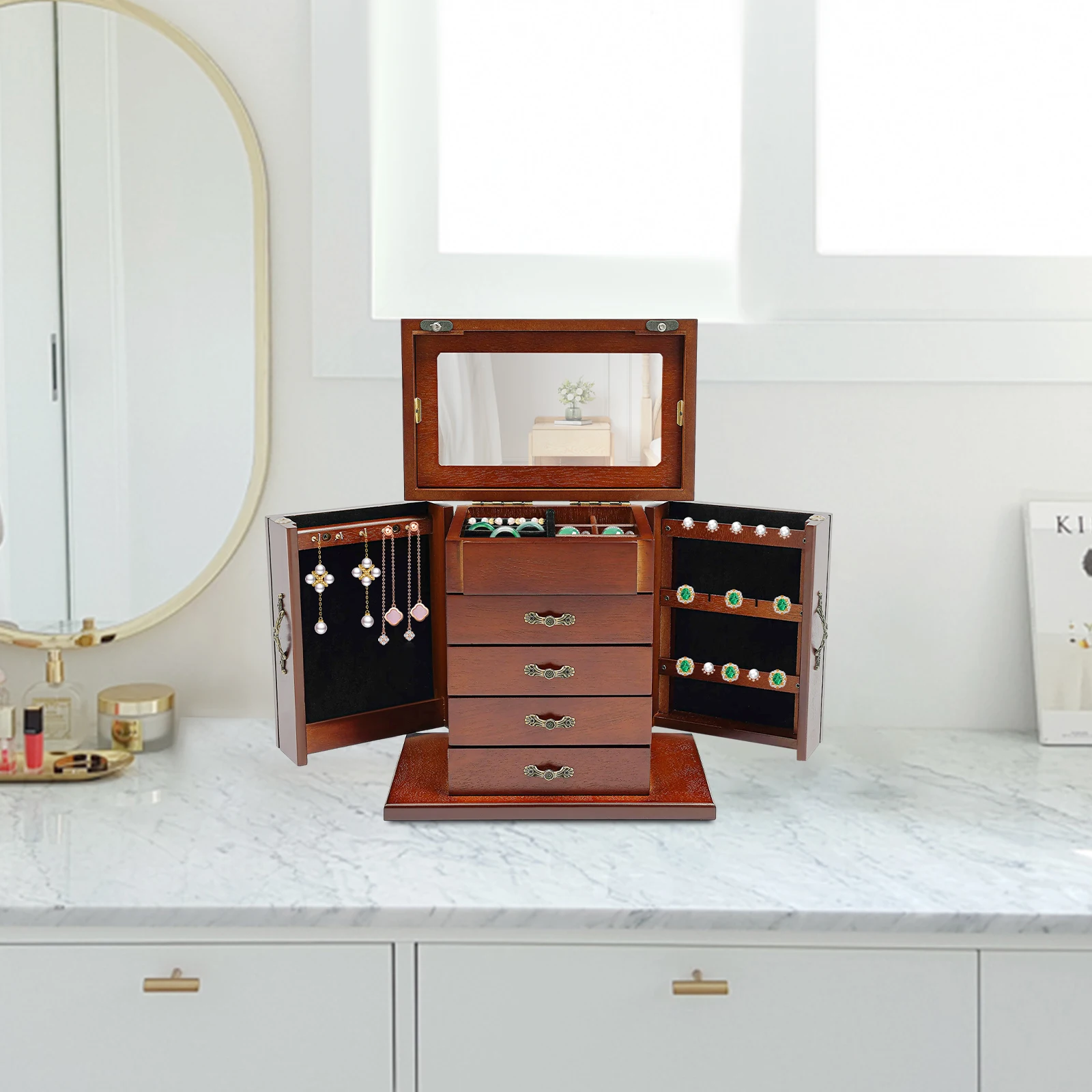 5Tier 4 Drawer Wooden Jewelry Box with Mirror 3 | PricZone 5 Tier 4 Drawer Wooden Jewelry Box with Mirror 3 | PricZone