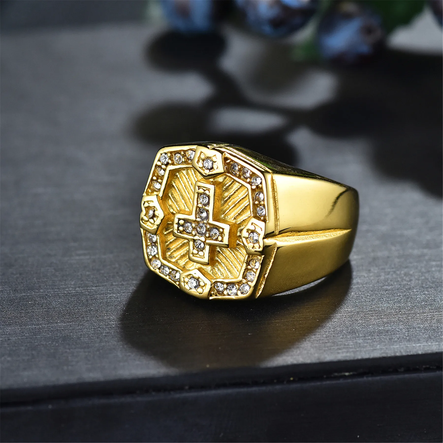 Cross Stainless Steel Rhinestone Ring Gold 2 | PricZone Cross Stainless Steel Rhinestone Ring Gold 2 | PricZone