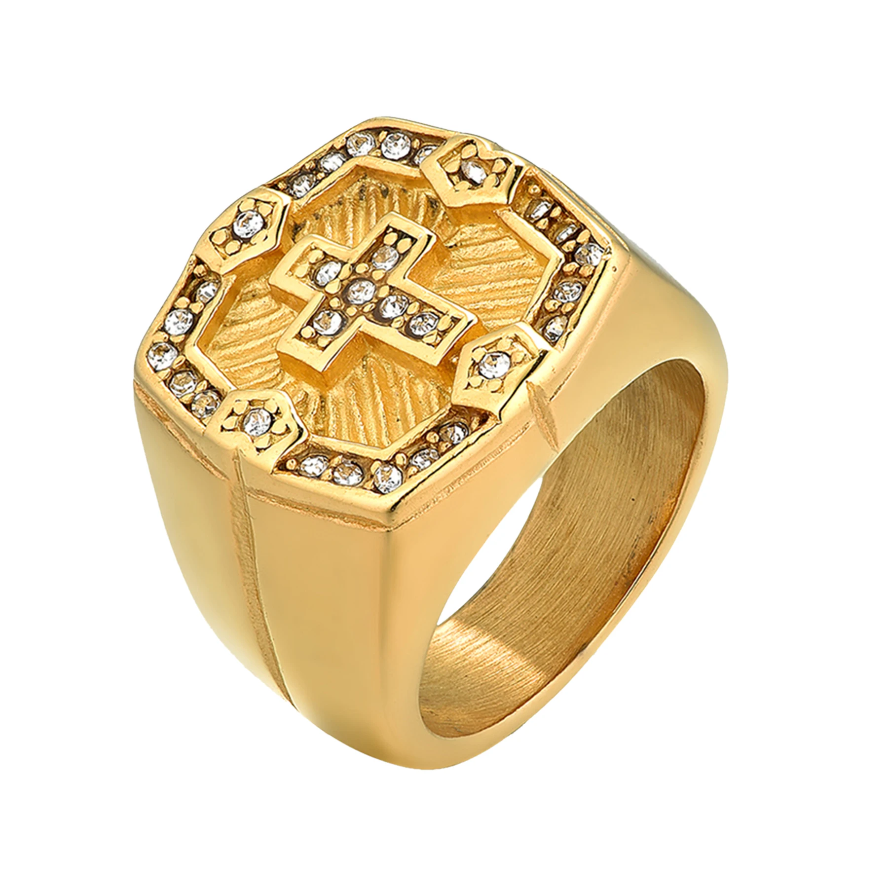 Cross Stainless Steel Rhinestone Ring Gold 1 | PricZone Cross Stainless Steel Rhinestone Ring Gold 1 | PricZone