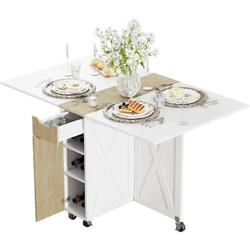 Folding Table with Wheels Drop Leaf Storage Rack 1 | PricZone