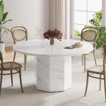 White Faux Marble Round Dining Table for 4 6 6 | PricZone