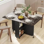 Folding Dining Table with Wheels Storage Rack 2 | PricZone