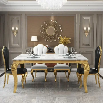 70 Inch Faux Marble Dining Table White Gold 1 | PricZone
