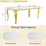 70 Inch Faux Marble Dining Table White Gold 2 | PricZone